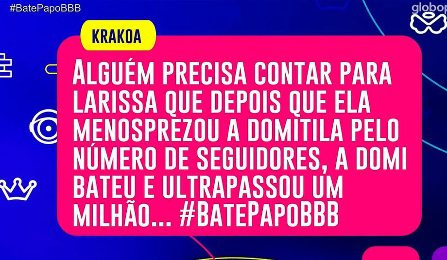Internauta pedindo para que apresentadoras do Rede BBB comentem com Larissa sobre o episódio em que ela debochou dos seguidores de Domitila.