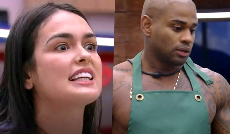 Larissa e Cezar, participantes do BBB 23, discutindo durante madrugada.