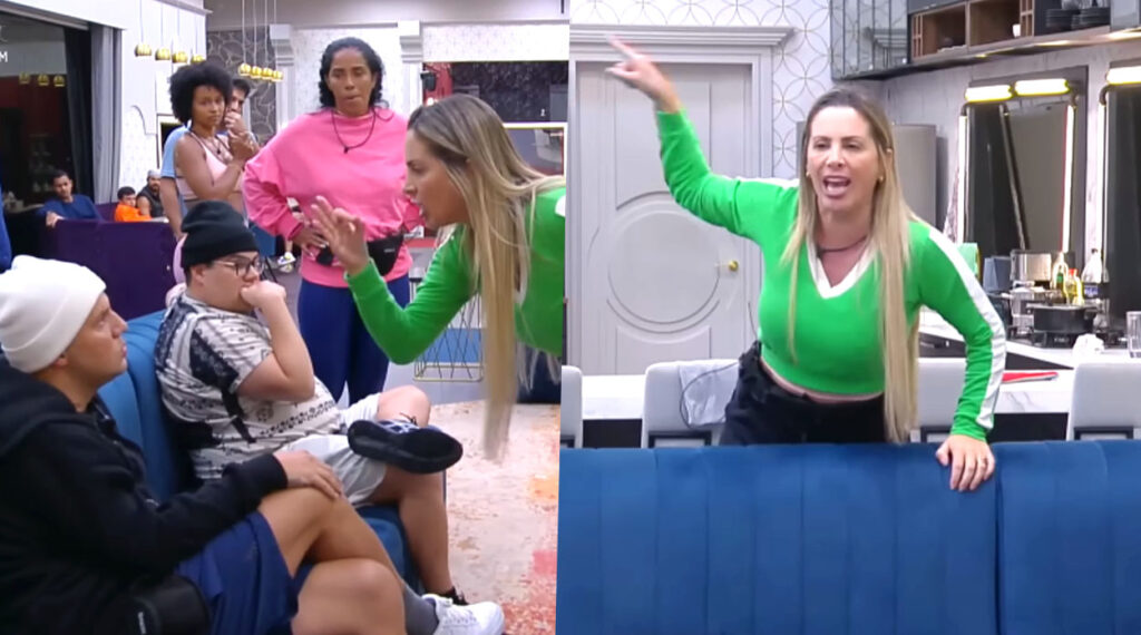 Faby Monarca e Thiago Servo discutindo em A Grande Conquista.