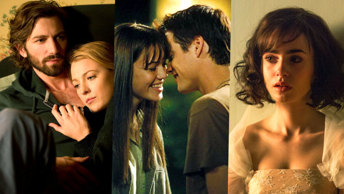 Na ordem, cenas dos filmes de romance A Incrível História de Adaline, Um Amor Para Recordar e Simplesmente Acontece.