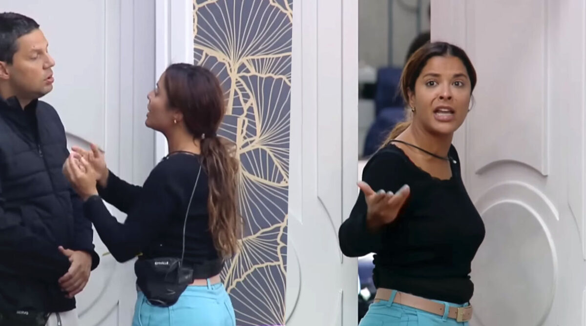 Gyselle e Thiago discutindo durante manhã em A Grande Conquista.