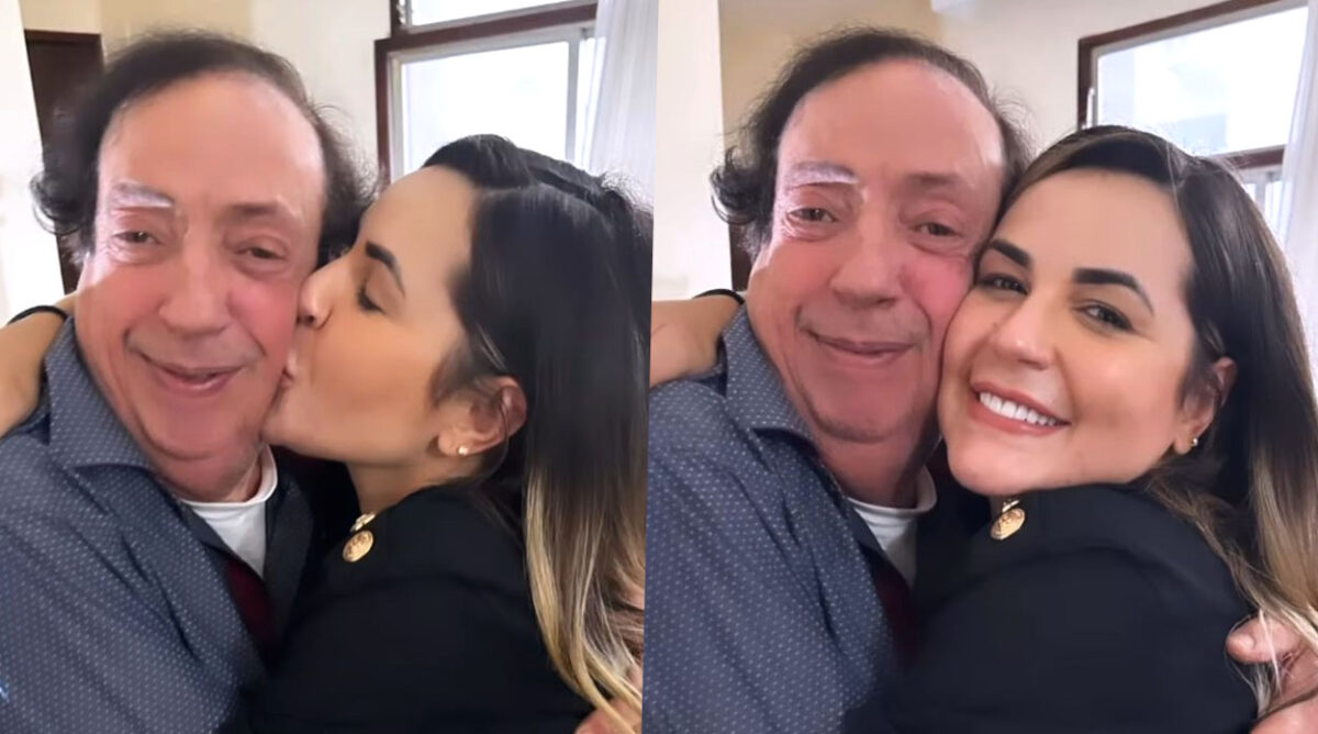 Deolane Bezerra abraçada e beijando o ator Marcos Oliveira.