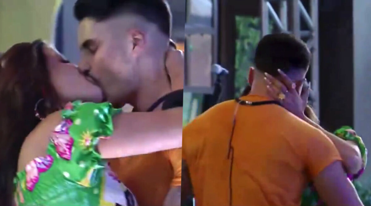 Jaquelline e Lucas ao beijos durante festa em A Fazenda 15.