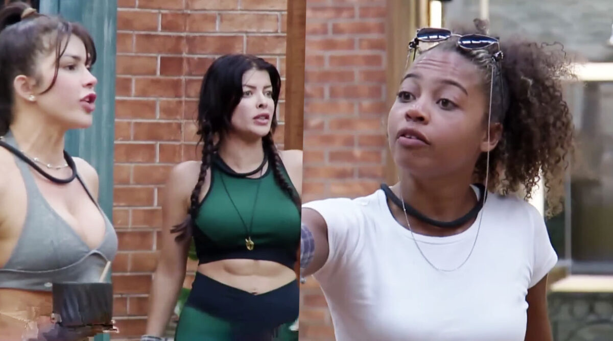 Nadja e Jaquelline discutindo com Lily em A Fazenda 15 após peoa provocar mais uma punição na sede.