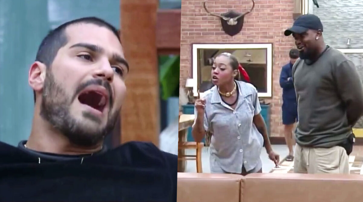 Shayan discutindo com Lily e Tonzão, integrantes dos Crias, em A Fazenda 15.