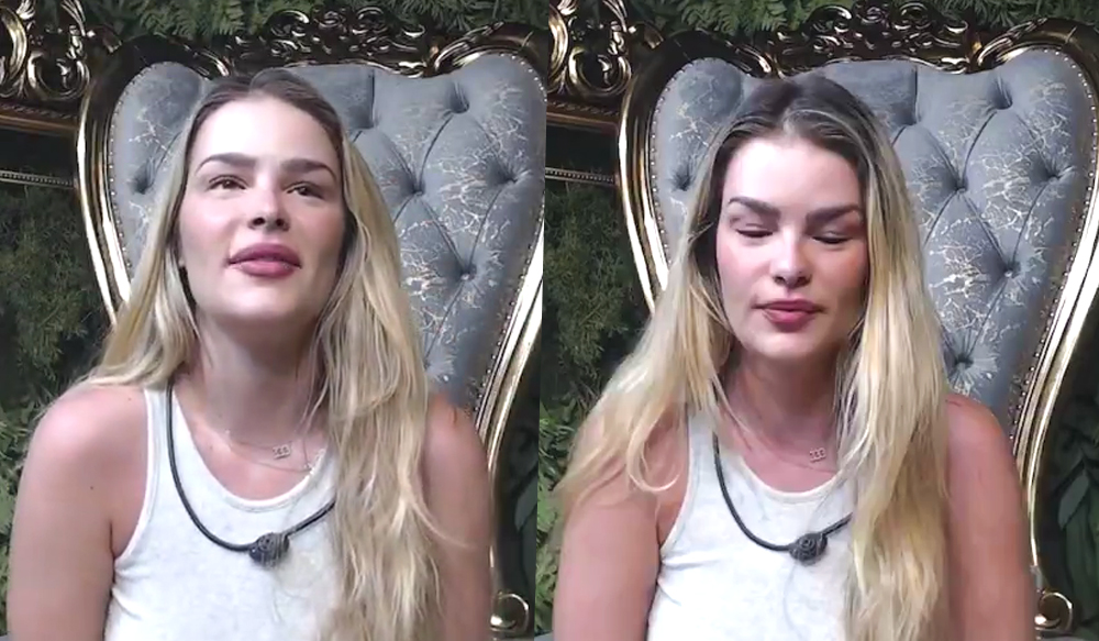 Yasmin Brunet gravando Raio-X no confessionário do BBB 24 e falando sobre sua compulsão alimentar.