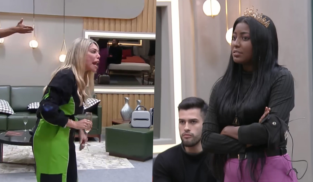 Liziane discutindo com Edlaine e Kaio em A Grande Conquista 2.