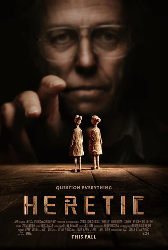 Pôster oficial de "Herege", novo filme da A24 que teve novo trailer divulgado.