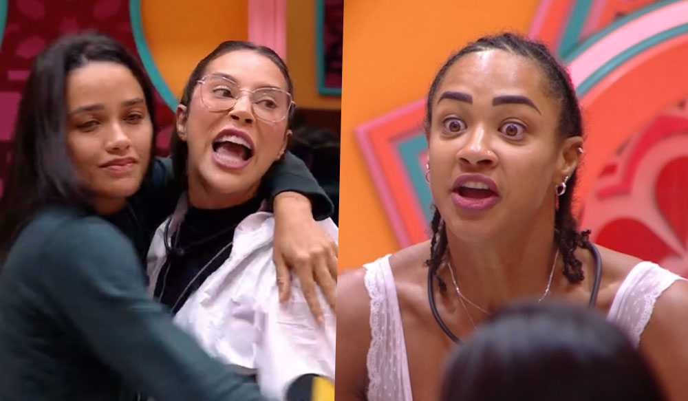 Renata e Aline protagonizando barraco no BBB 25.