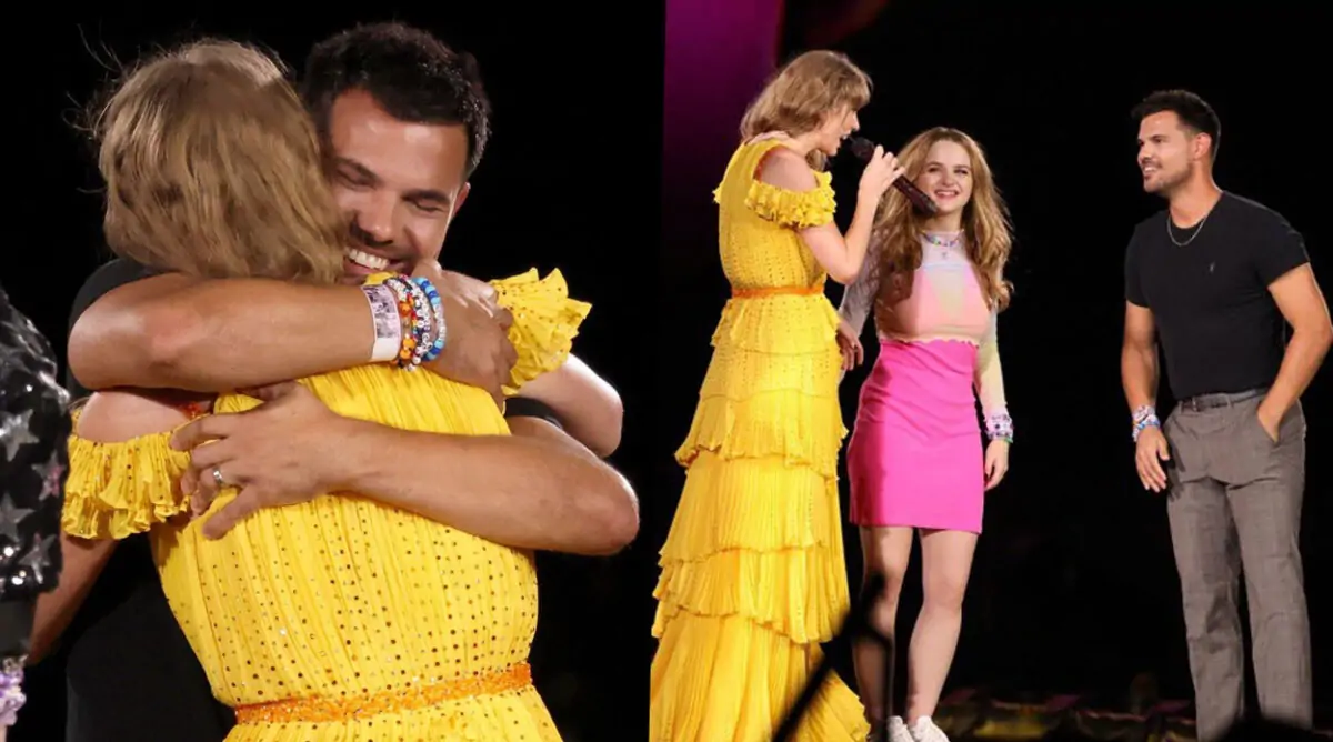 Taylor Lautner sobe ao palco da The Eras Tour e leva fãs de Taylor Swift à loucura.